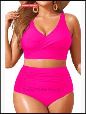 Plus Size High Waisted Bikini Set Tummy Control Two Piece Swimwear